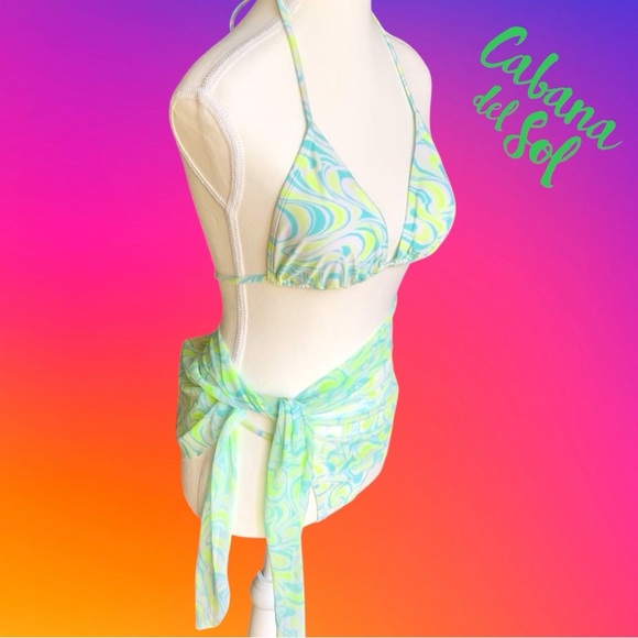 Swirl Bikini - Teal and Yellow ( with cover-up) - Picture 8 of 15